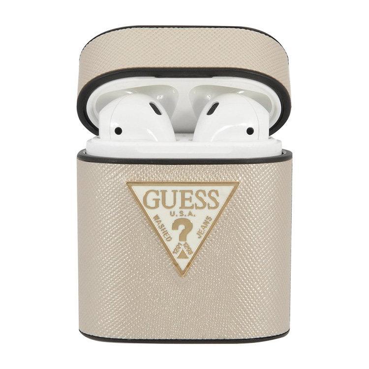 Чехол Guess Saffiano для AirPods, кожа. Цвет: бежевый