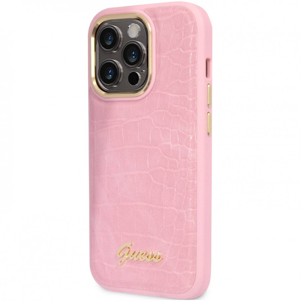 Чехол Guess для iPhone 14 Pro Max PC/TPU Translucent Electoplated camera Hard+hand St. Цвет: розовый