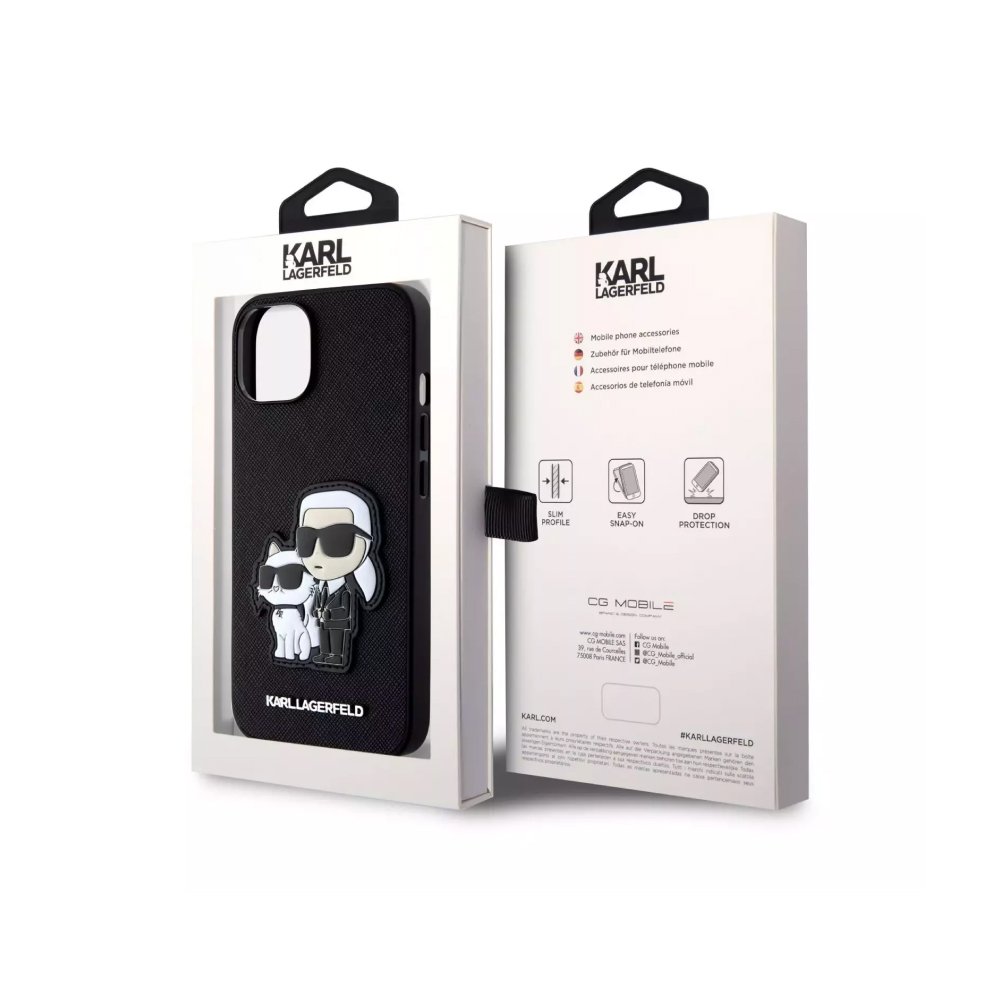 Чехол Lagerfeld для iPhone 13 PU Saffiano NFT Karl & Choupette Hard. Цвет: чёрный