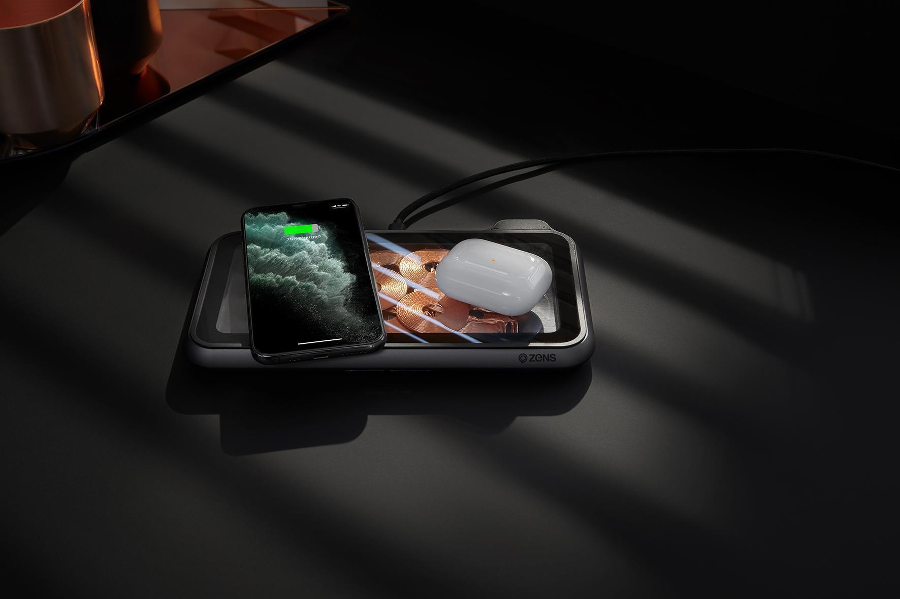 Беспроводное зарядное ZENS Liberty со стеклянной поверхностью Dual Wireless Charger. Цвет: черный