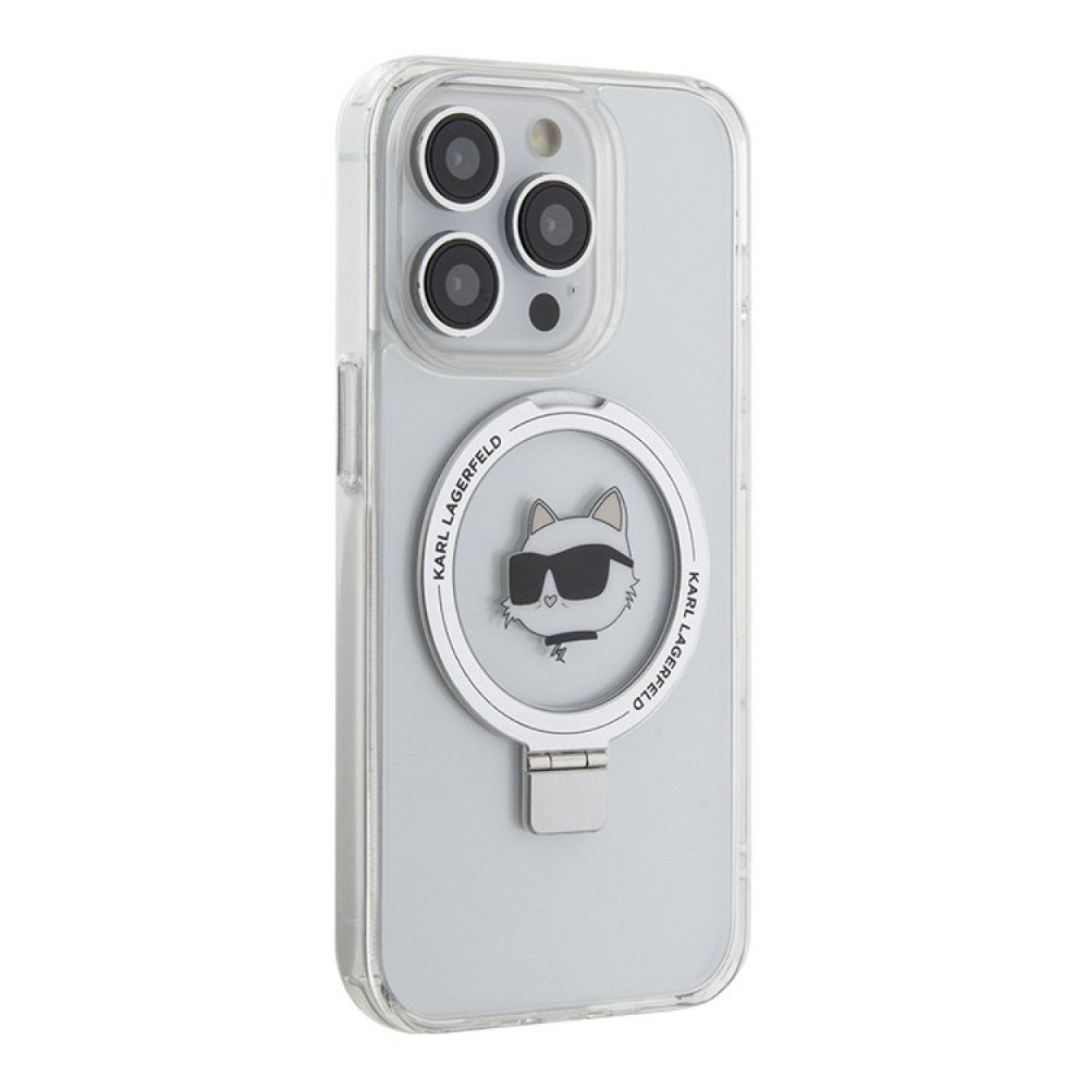 Чехол Lagerfeld для iPhone 14 Pro Max PC/TPU + Ring stand NFT Choupette head (MagSafe). Цвет: прозр