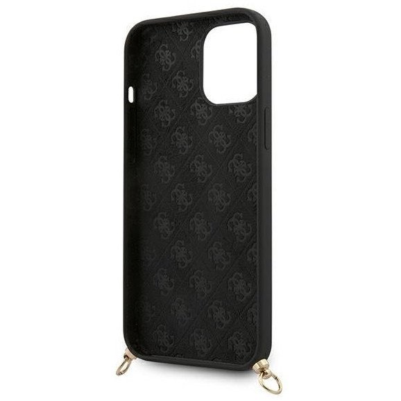 Чехол Guess для iPhone 12/12 Pro PU Embossed white logo and strap Hard. Цвет: чёрный