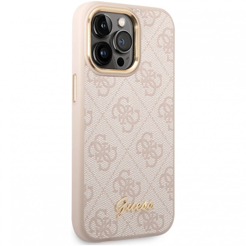 Чехол Guess для iPhone 14 Pro Max PU 4G Script metal logo Hard. Цвет: розовый