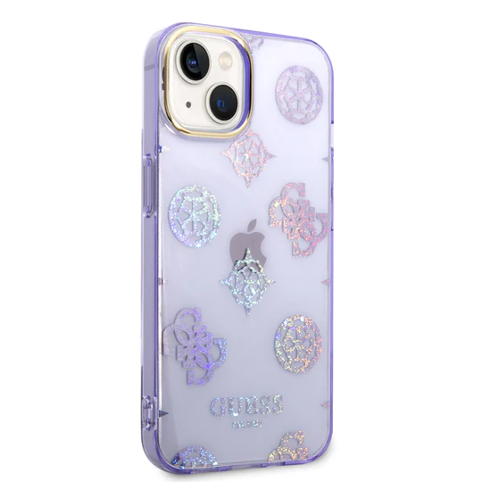 Чехол Guess для iPhone 14 PC/TPU Peony glitter Electroplated camera Hard. Цвет: сиреневый