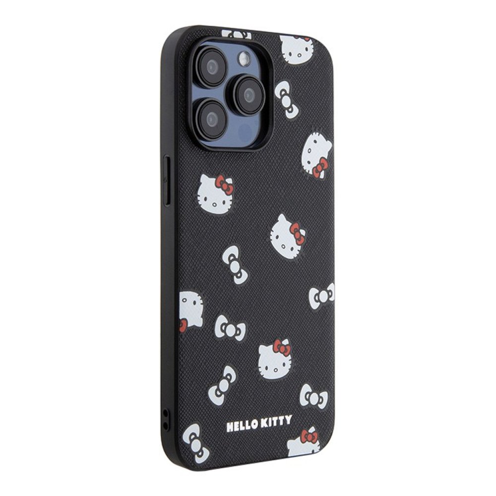 Чехол Hello Kitty PU Saffiano Heads and Bows Hard для iPhone 15 Pro Max. Цвет: черный/красный