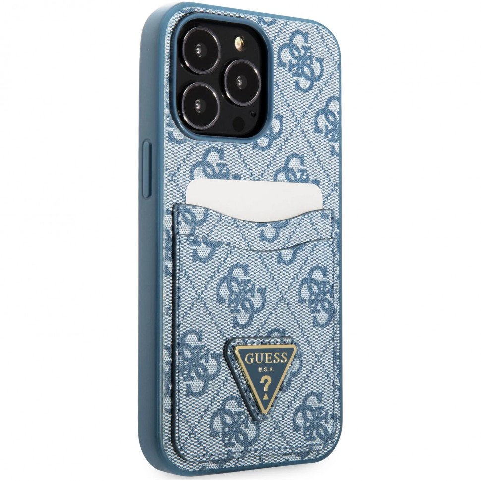 Чехол Guess для iPhone 13 Pro Max PU 4G Double cardslot Metal triangle logo Hard. Цвет: синий