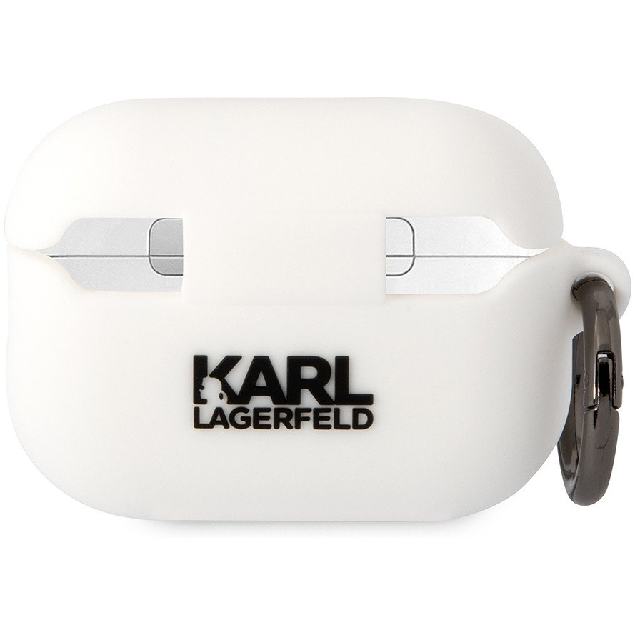 Чехол Lagerfeld NFT 3D Karl для Airpods Pro 2 силиконовый с кольцом. Цвет: белый