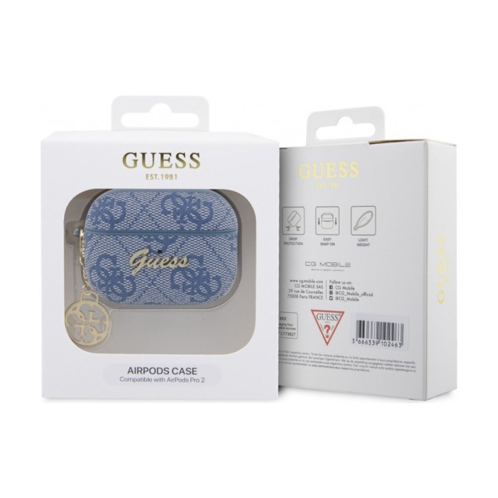 Чехол Guess PU leather 4G with metal logo and charm для AirPods Pro 2. Цвет: синий