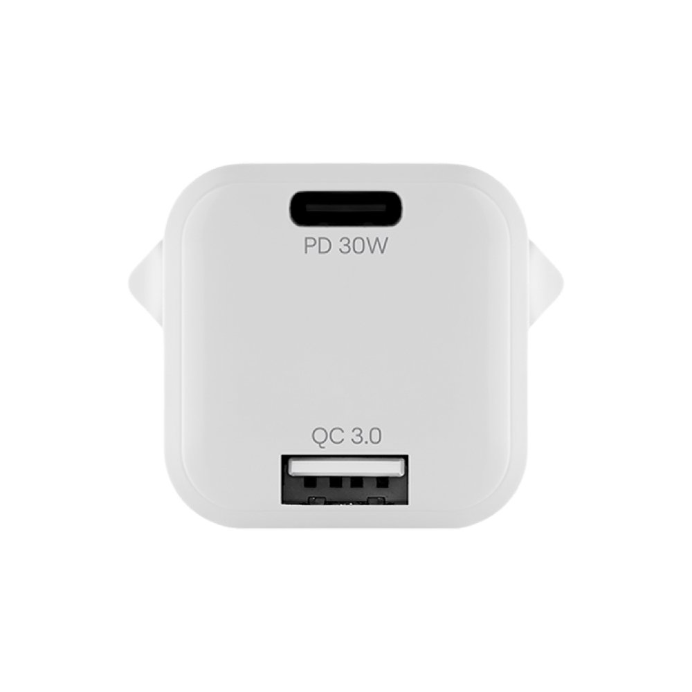 Адаптер питания uBear Wall charger Pulse Dual USB-A/USB-C GaN 30W, PD 3.0+QC 3.0. Цвет: белый