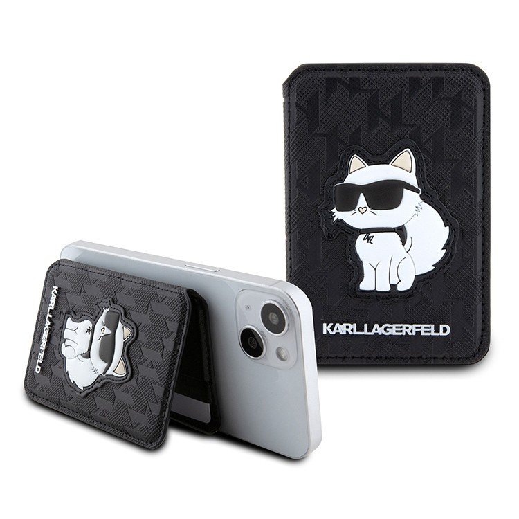 Магнитный бумажник Lagerfeld Wallet Cardslot MagSafe Stand Saffiano Monogram NFT Choupe Цвет: чёрный