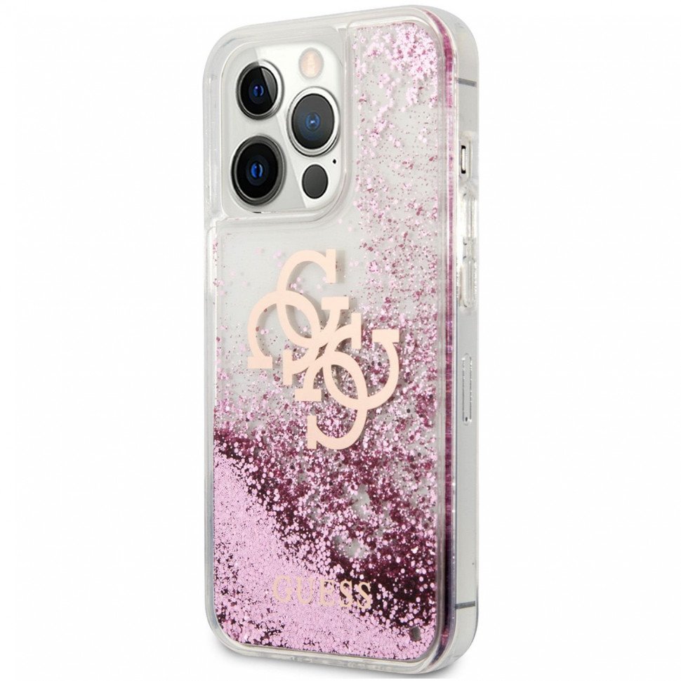 Чехол Guess для iPhone 13 Liquid Glitter 4G Big logo Hard. Цвет: розовый