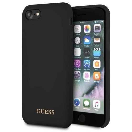 Чехол Guess для iPhone SE2/8/7 Silicone collection Gold logo Hard. Цвет: чёрный