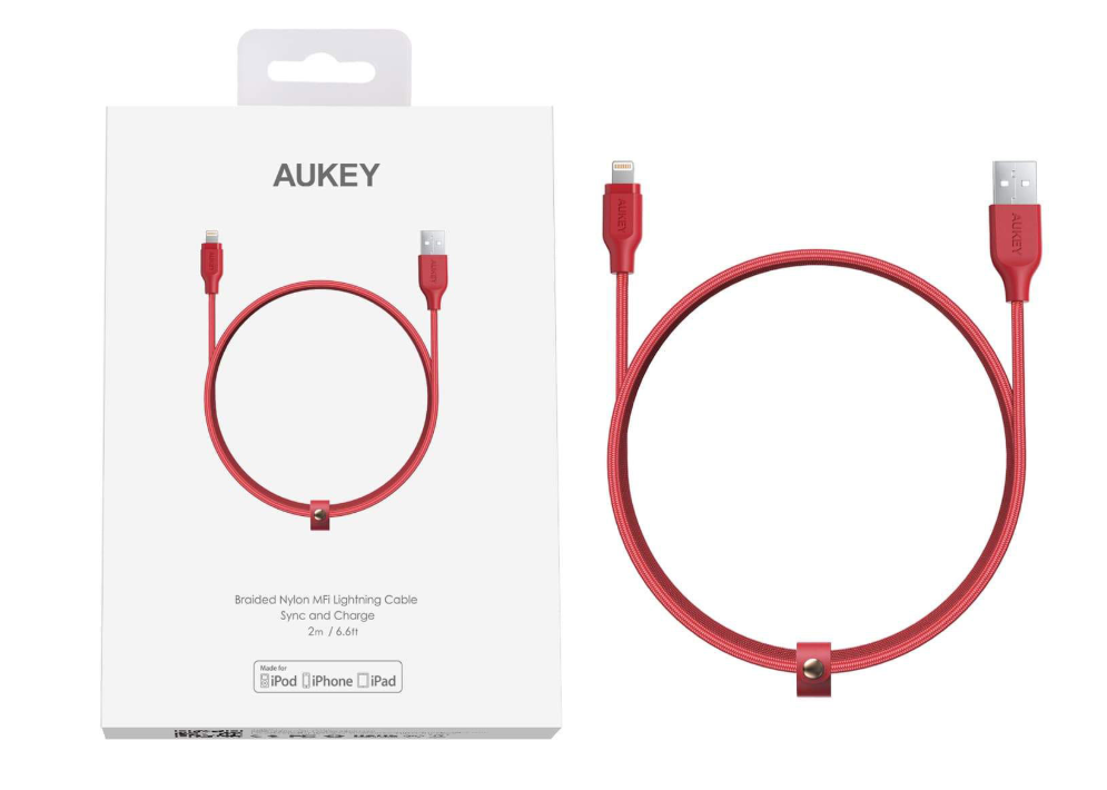 Кабель Aukey MFi Lightning — USB-A. 2м. Цвет: красный