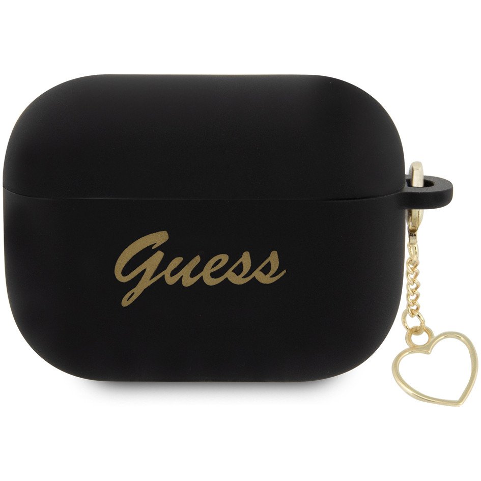 Чехол Guess Silicone Script logo with Heart charm для AirPods Pro 2. Цвет: чёрный