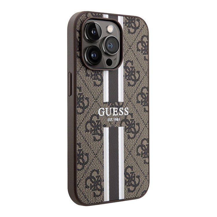 Чехол Guess для iPhone 13 Pro PU 4G Stripes hard (MagSafe). Цвет: коричневый