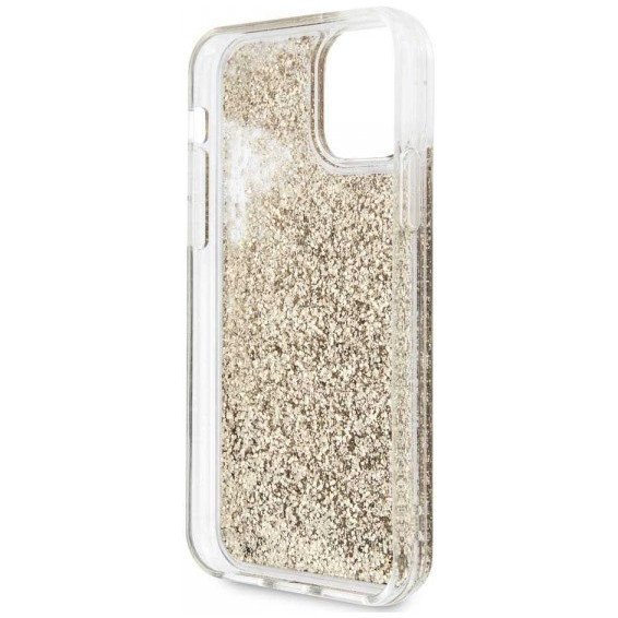 Чехол Lagerfeld для iPhone 11 Liquid Glitter Karl and Choupette heads. Цвет: золотой