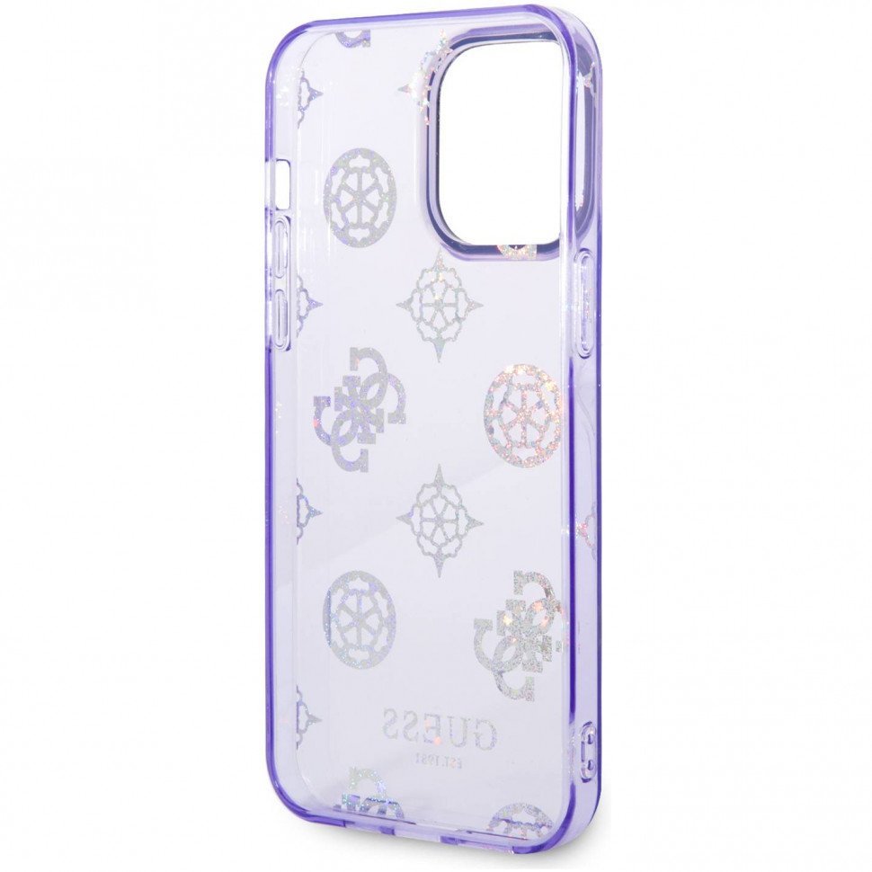 Чехол Guess для iPhone 14 Pro PC/TPU Peony glitter Electroplated camera Hard. Цвет: сиреневый