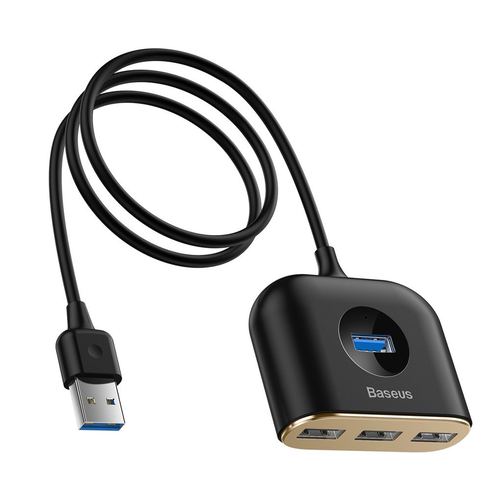 Кабель-разветвитель Baseus Square 4 в 1 USB-A to 3xUSB-A, 1м. Цвет: чёрный