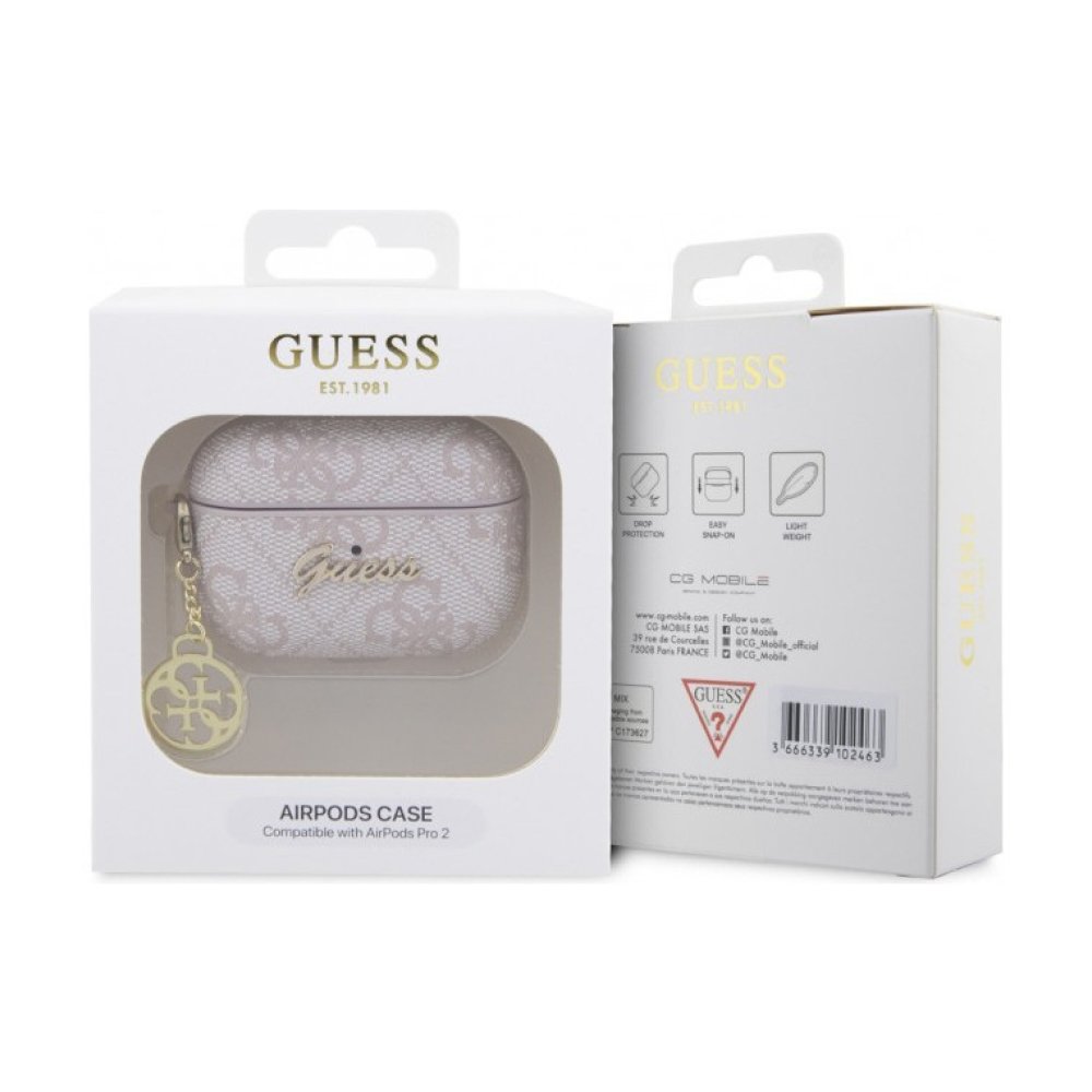 Чехол Guess PU leather 4G with metal logo and charm для AirPods Pro 2. Цвет: розовый