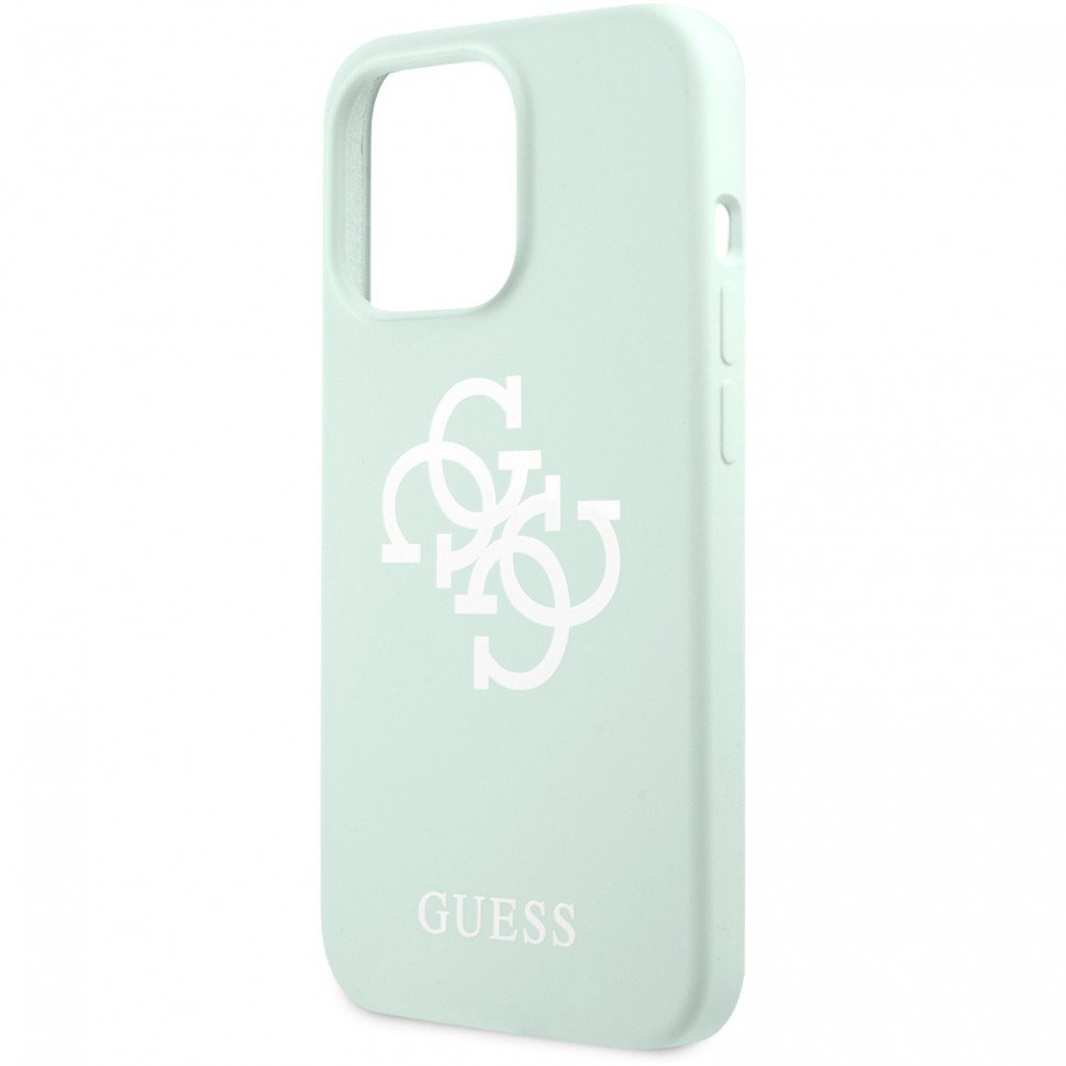 Чехол Guess для iPhone 13 Liquid silicone 4G Big logo Hard. Цвет: синий