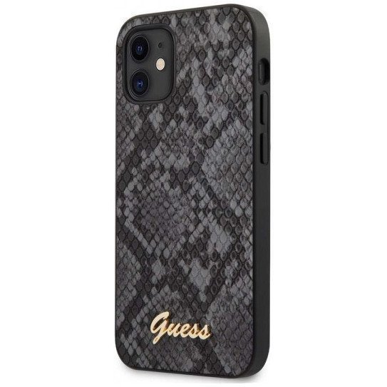 Чехол Guess для iPhone 12 Pro Max PU Animal Python Metal logo Hard. Цвет: чёрный