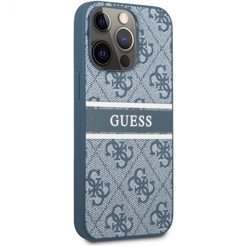 Чехол Guess для iPhone 13 PC/TPU Flower pattern Hard + Hand cord. Цвет: синий