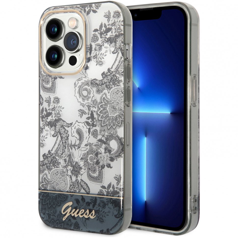 Чехол Guess для iPhone 14 Pro PC/TPU Toile de Jouy w Electroplated camera Hard. Цвет: серый