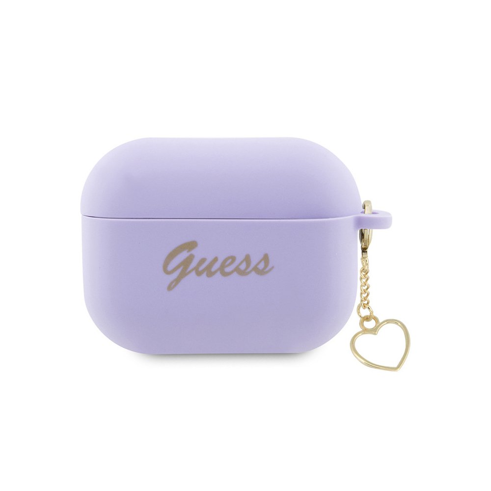 Чехол Guess Silicone Script logo with Heart charm для AirPods Pro 2. Цвет: фиолетовый