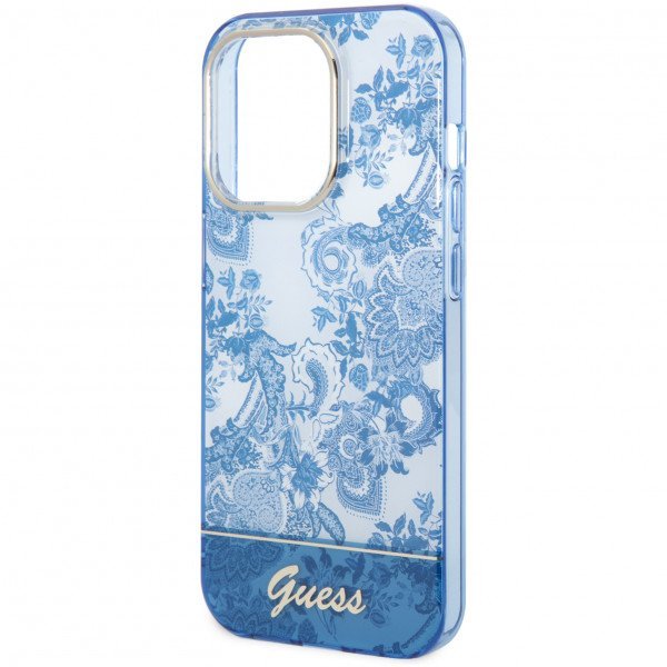 Чехол Guess для iPhone 14 Pro PC/TPU Toile de Jouy w Electroplated camera Hard. Цвет: синий