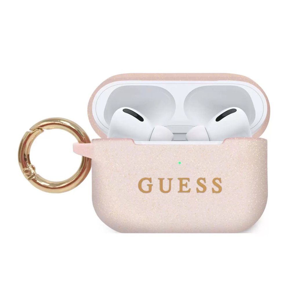 Чехол Guess для Airpods Pro силиконовый с кольцом. Цвет: светло-розовый