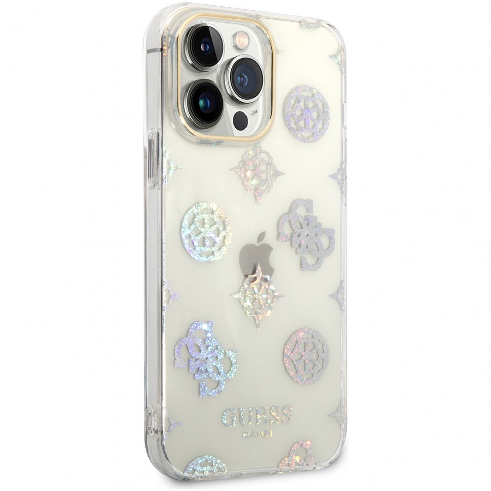 Чехол Guess для iPhone 14 Pro Max PC/TPU Peony glitter Electroplated camera Hard. Цвет: белый