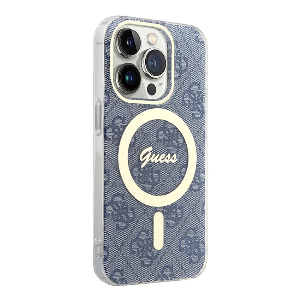 Чехол Guess для iPhone 14 Pro Max PC/TPU 4G Hard. Цвет: синий/золотой