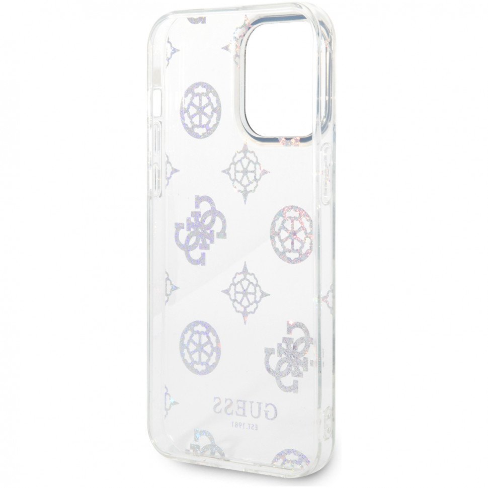 Чехол Guess для iPhone 14 Pro Max PC/TPU Peony glitter Electroplated camera Hard. Цвет: белый