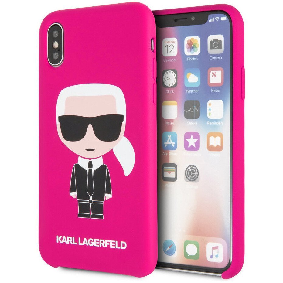 Чехол Lagerfeld для iPhone X/XS Liquid silicone Iconic Karl Hard. Цвет: фуксия