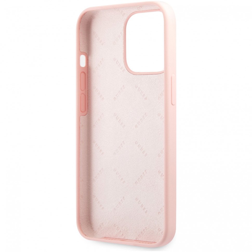 Чехол Guess для iPhone 13 Liquid silicone 4G Small metal logo Hard. Цвет: розовый