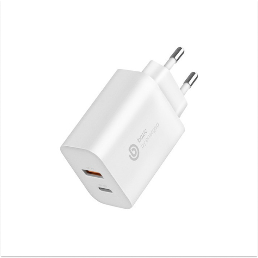 Адаптер питания EnergEA Bazic GoPort PD30+, USB-C PD30W +USB-A QC3.0 18W, PPS 25W. Цвет: белый