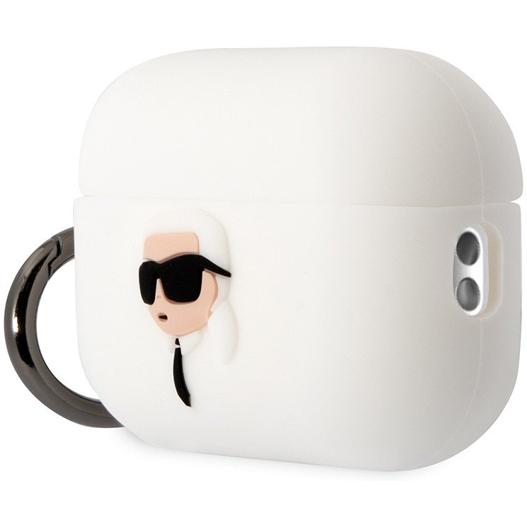 Чехол Lagerfeld NFT 3D Karl для Airpods Pro 2 силиконовый с кольцом. Цвет: белый