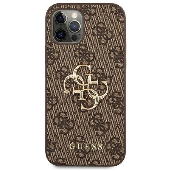 Чехол Guess для iPhone 12/12 Pro PU 4G Big metal logo Hard. Цвет: коричневый