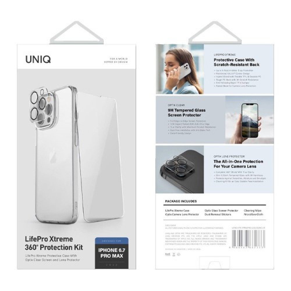 Набор Uniq Bundle 360 д/iPhone 15 Pro Max (Lifepro Xtreme+Optix glass+Camera lens). Цвет: прозрачный