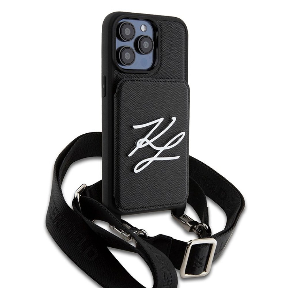 Чехол Lagerfeld Crossbody PU Saffiano Autograph Hard cardslot для iPhone 15 Pro. Цвет: чёрный