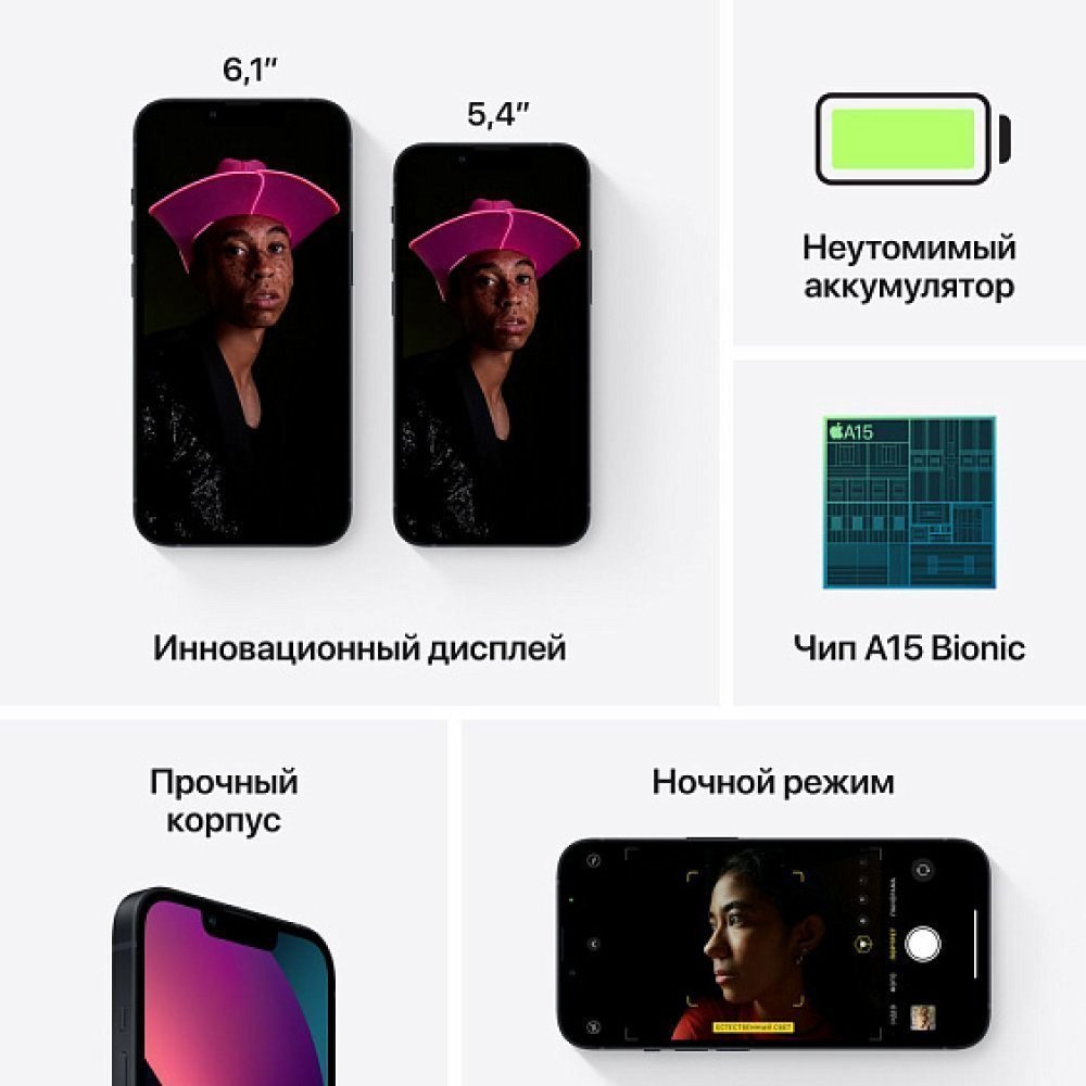 Смартфон Apple iPhone 13 256 ГБ (nano-SIM + eSIM). Цвет: "Тёмная ночь"