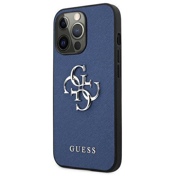 Чехол Guess для iPhone 13 Pro PU Saffiano 4G Big metal logo Hard. Цвет: синий