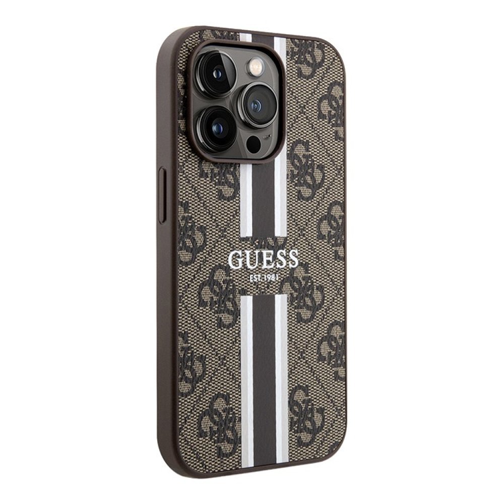 Чехол Guess для iPhone 14 Pro Max PU 4G Stripes Hard. Цвет: коричневый