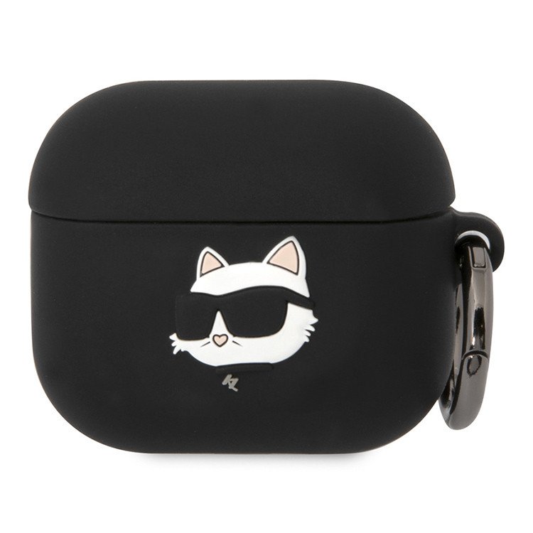 Чехол Lagerfeld NFT 3D Choupette для AirPods 3 с кольцом, силикон. Цвет: чёрный