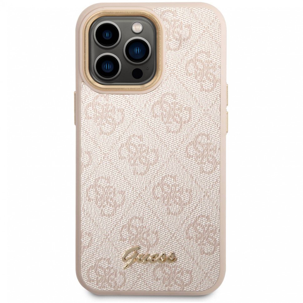 Чехол Guess для iPhone 14 Pro Max PU 4G Script metal logo Hard. Цвет: розовый