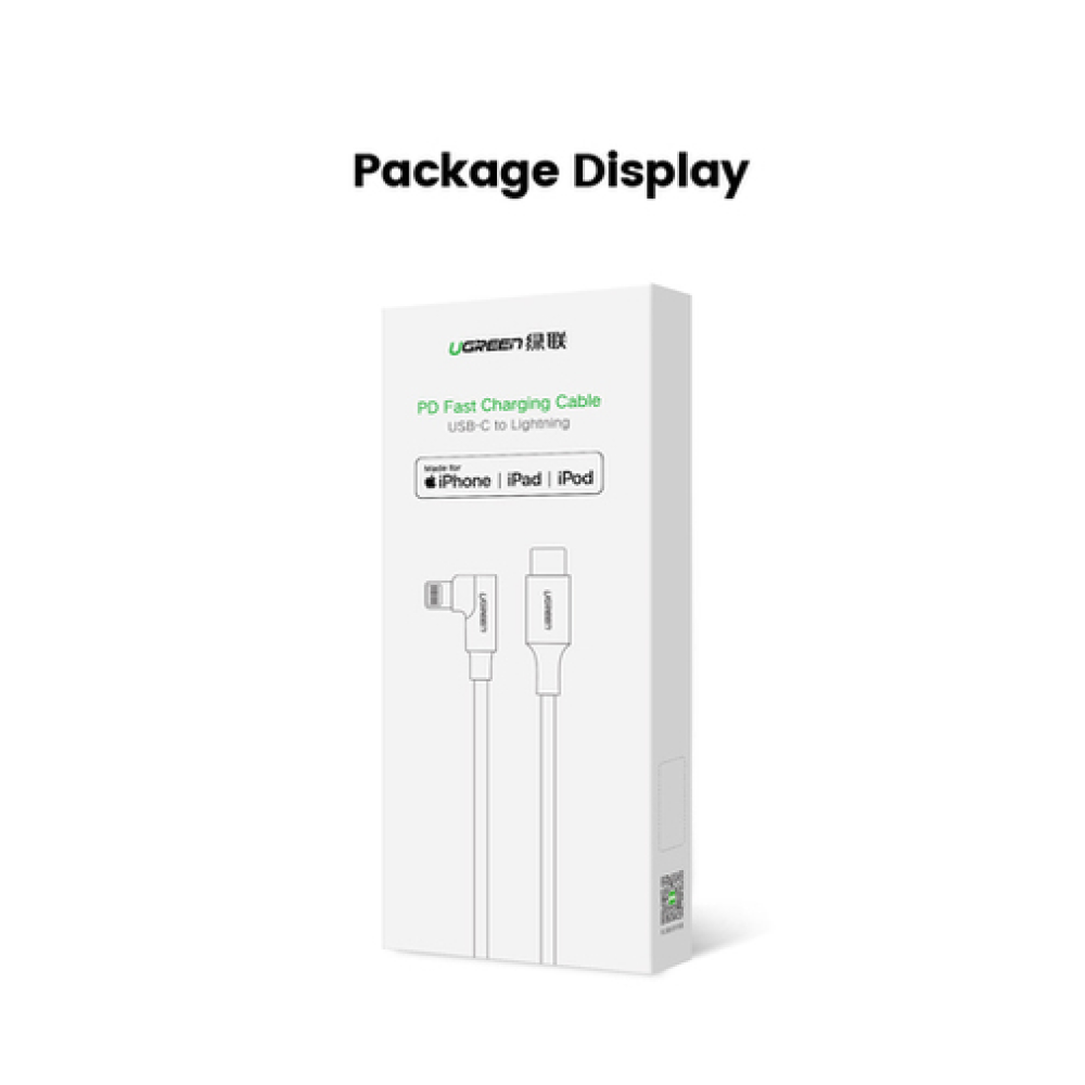 Кабель угловой UGREEN USB-C to Lightning Angled Cable Aluminum Shell Braided, 1м. Цвет: черный