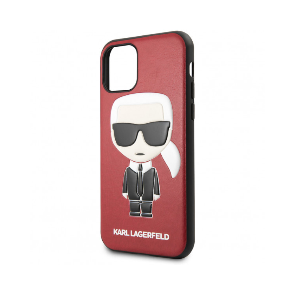 Чехол Lagerfeld для iPhone 11 PU Leather Ikonik Karl Hard. Цвет: красный