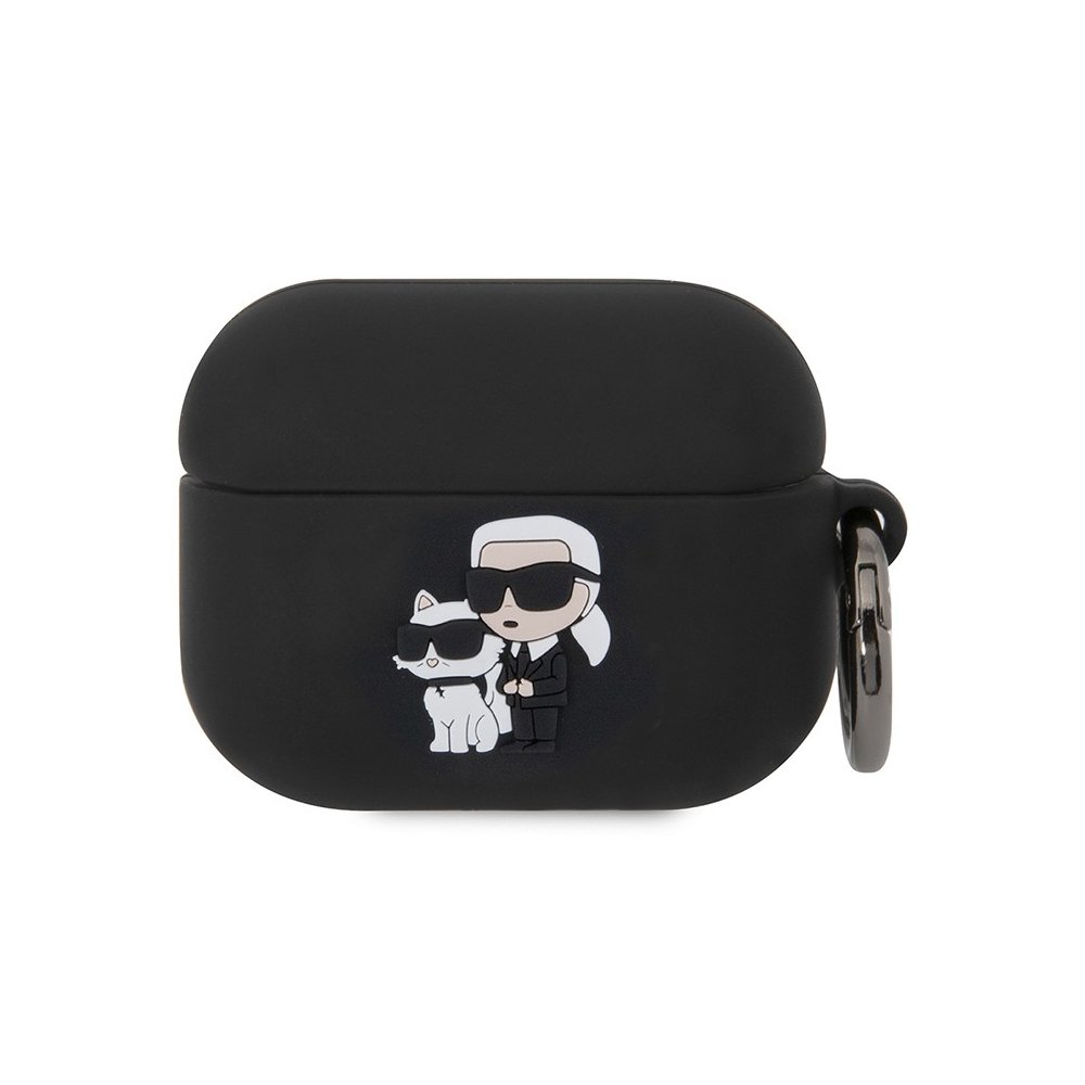 Чехол Lagerfeld NFT Karl & Choupette для AirPods Pro силиконовый с кольцом. Цвет: черный