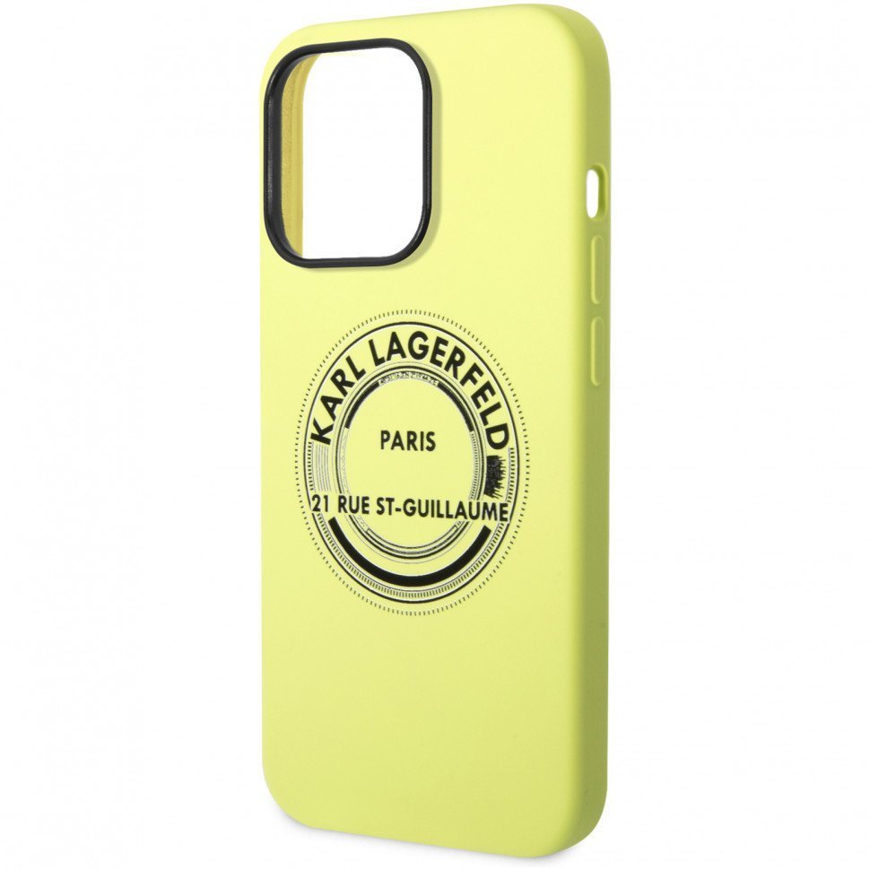 Чехол Lagerfeld для iPhone 14 Pro Liquid silicone Round RSG logo Hard. Цвет: зелёный