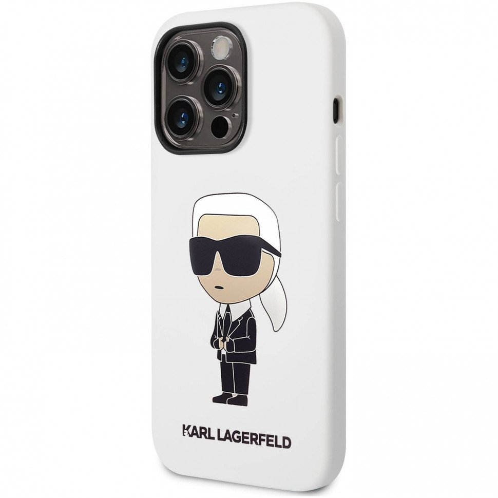 Чехол Lagerfeld для iPhone 14 Pro Max Liquid silicone NFT Karl Ikonik Hard. Цвет: белый